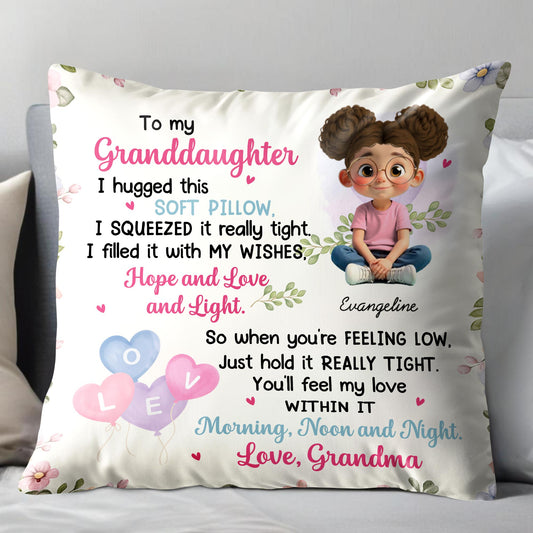 To My Granddaughter, Girl, Hearts, Flowers On Pillow