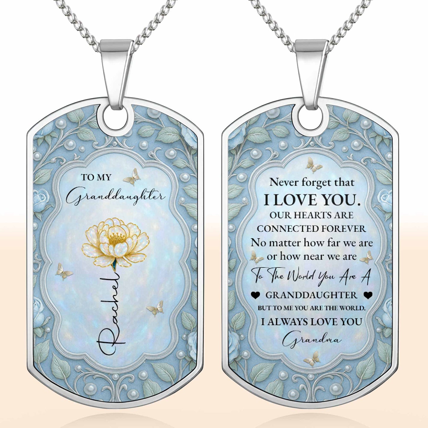 To My Granddaughter, Love From Grandma Flower And Butterflies Necklace