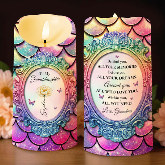 Behind You, All Your Memories, Butterflies And Flowers - Personalized Custom LED Candle - GDT512_LECA