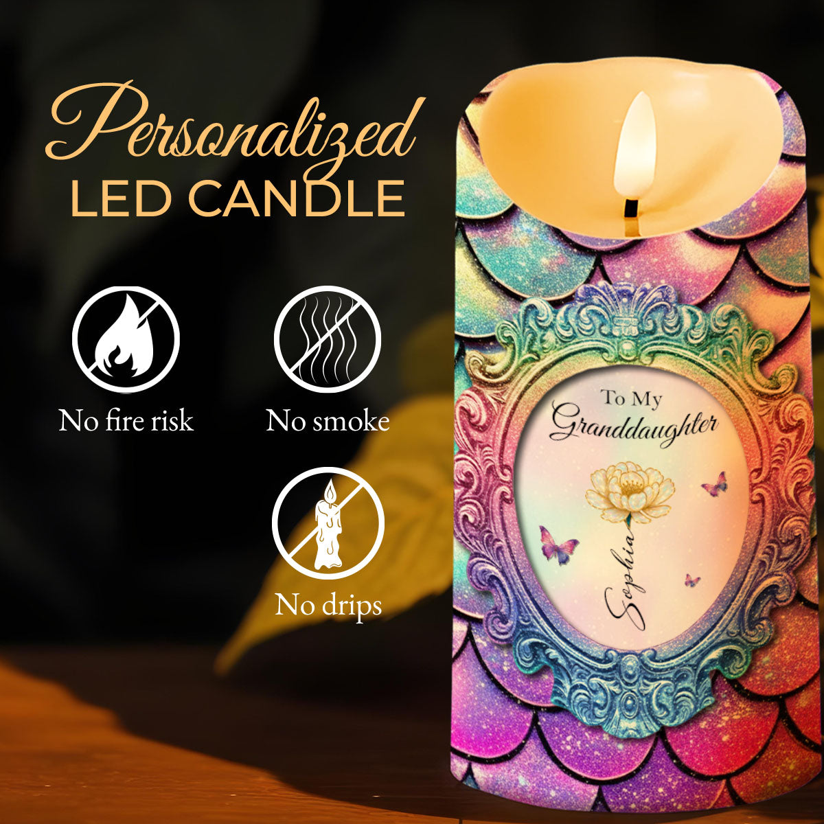 Behind You, All Your Memories, Butterflies And Flowers - Personalized Custom LED Candle - GDT512_LECA
