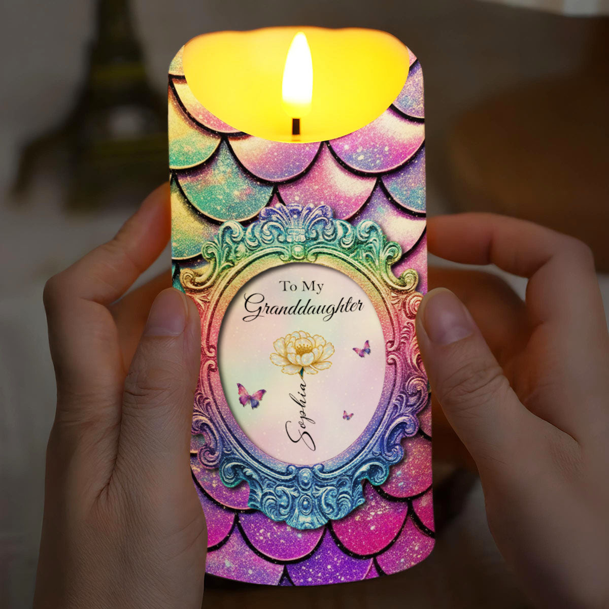 Behind You, All Your Memories, Butterflies And Flowers - Personalized Custom LED Candle - GDT512_LECA