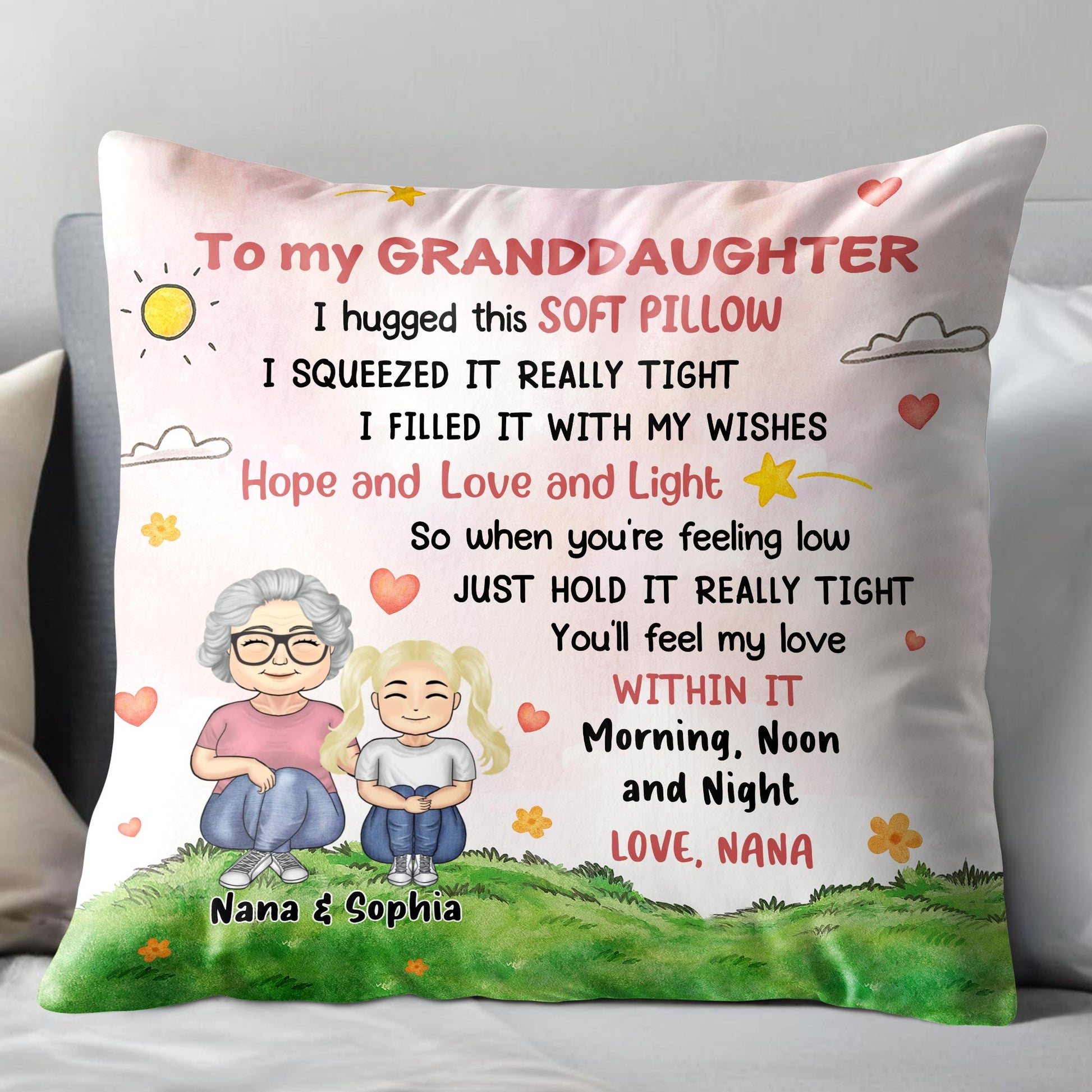 To My Granddaughter, Sun, Clouds, Hearts, Flowers