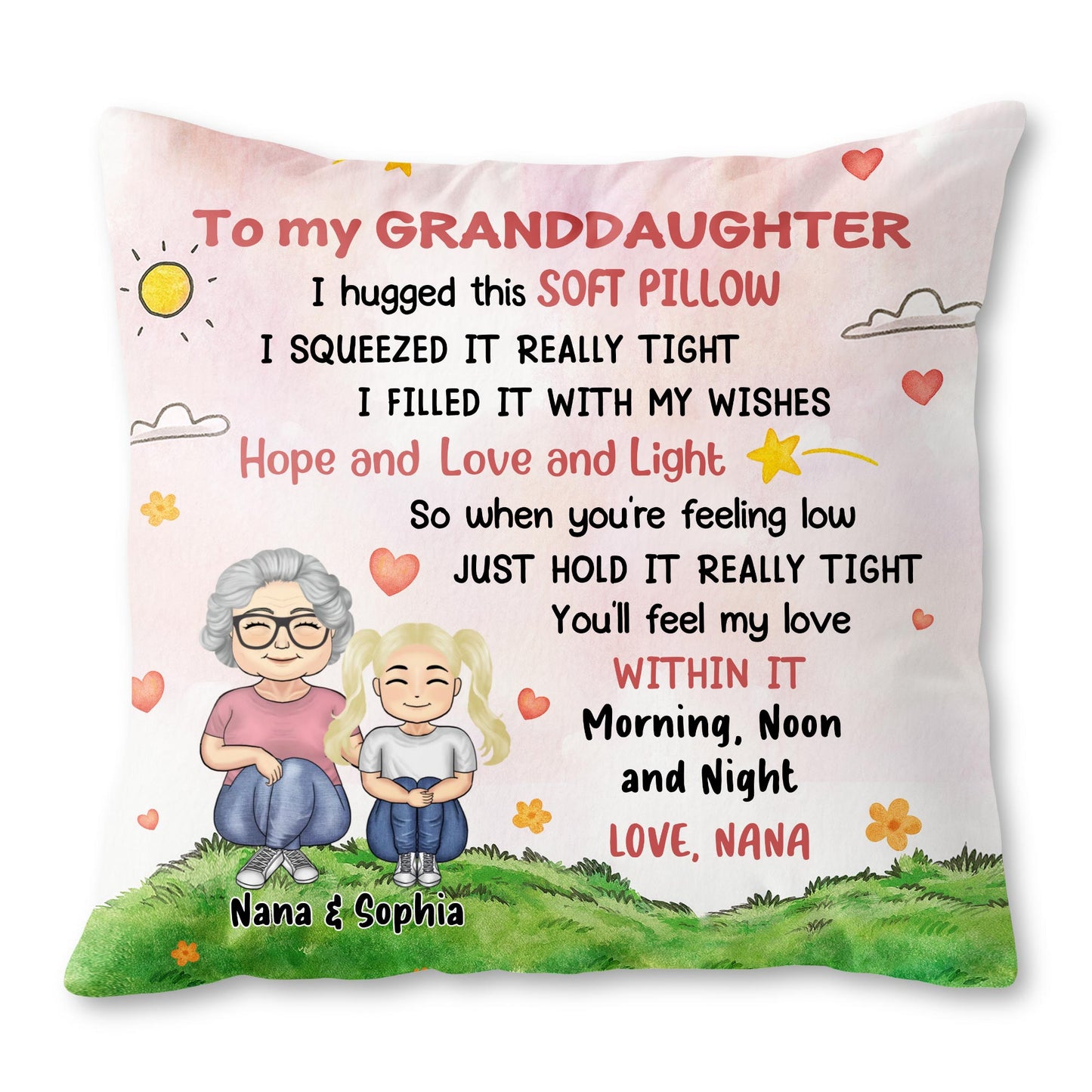 To My Granddaughter, Sun, Clouds, Hearts, Flowers