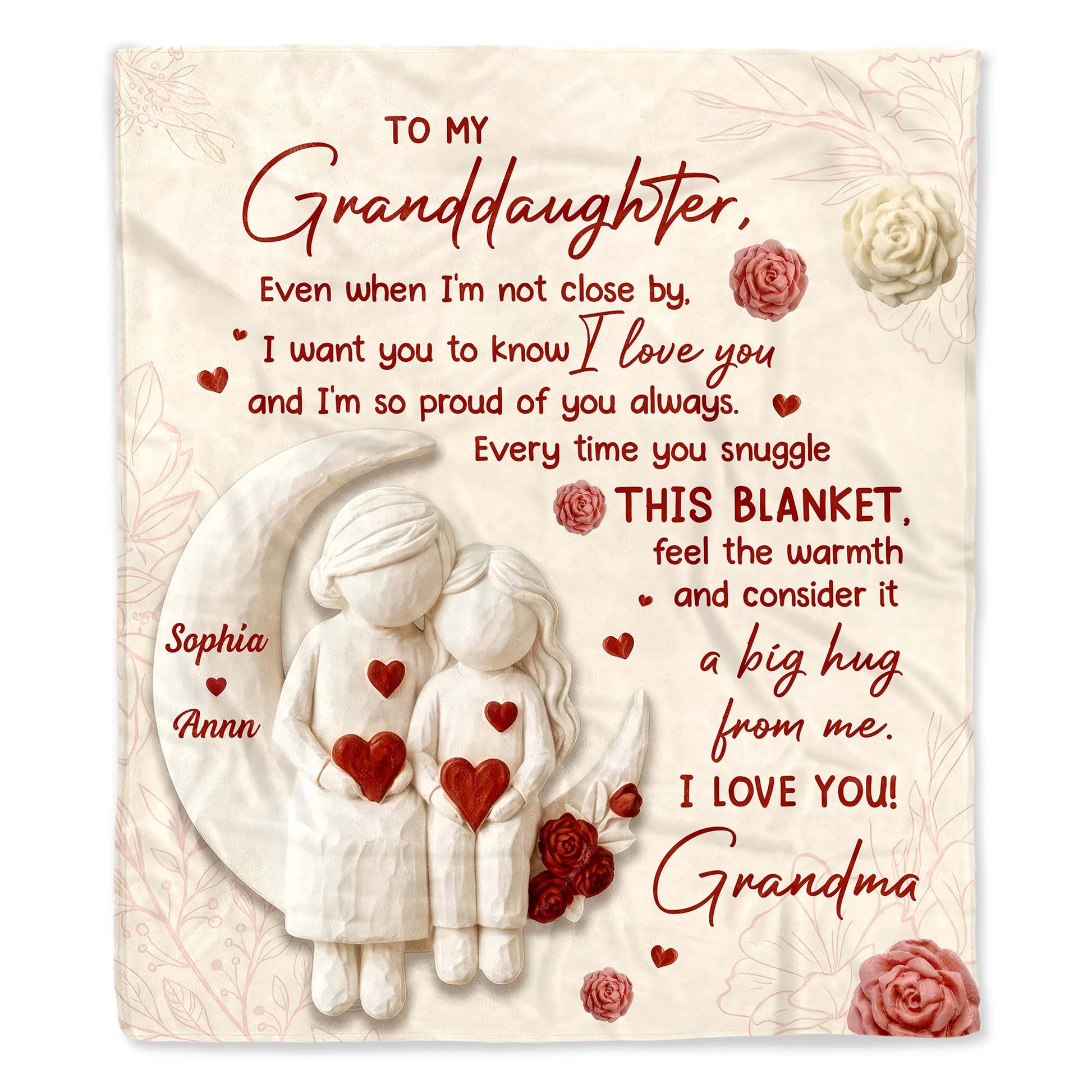 To My Granddaughter Love and Warmth Hearts and Flowers