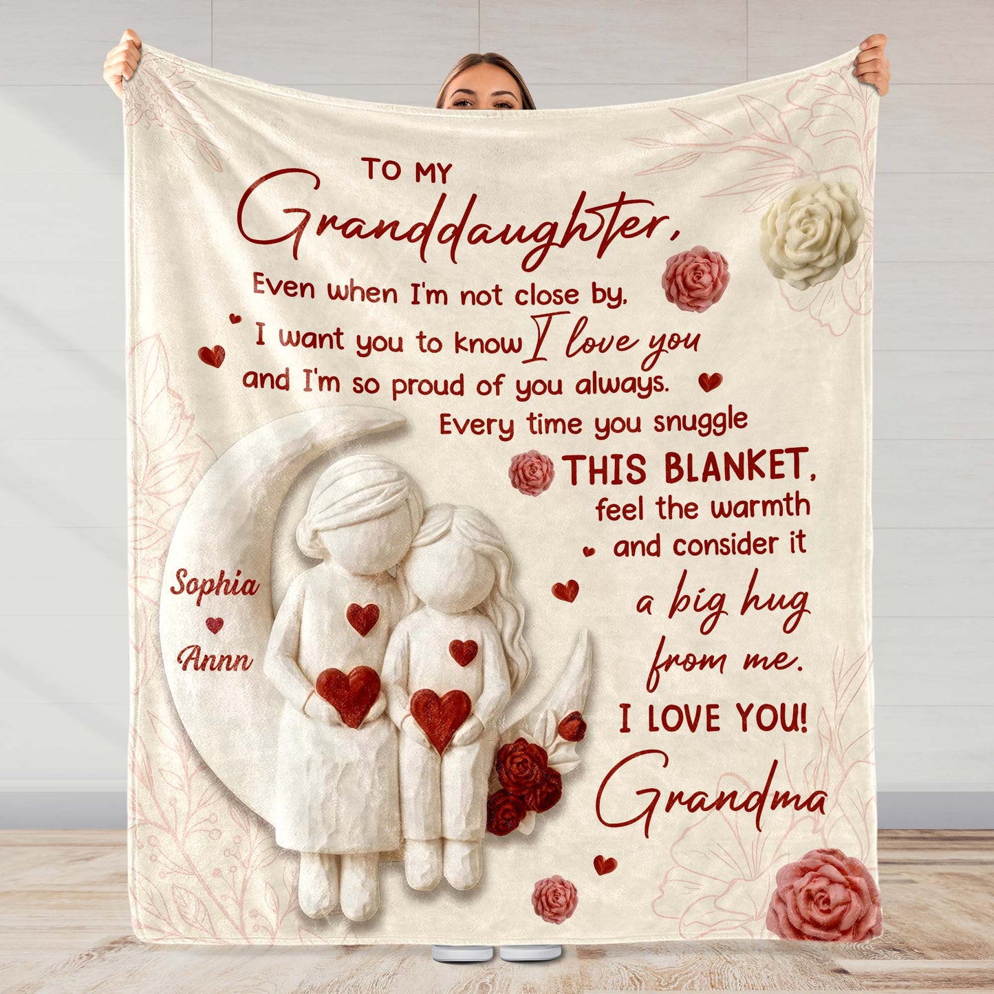 To My Granddaughter Love and Warmth Hearts and Flowers