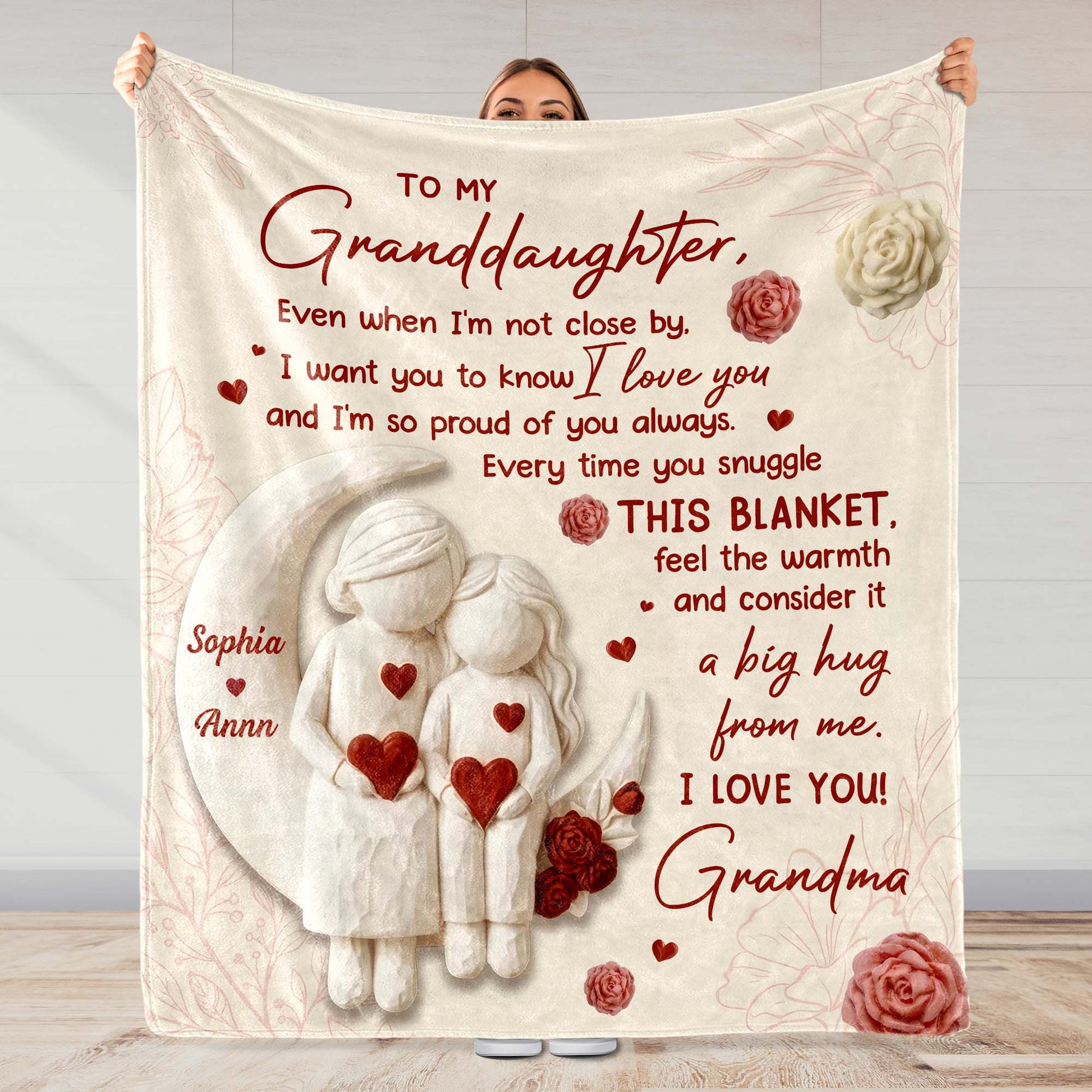 To My Granddaughter Love and Warmth Hearts and Flowers