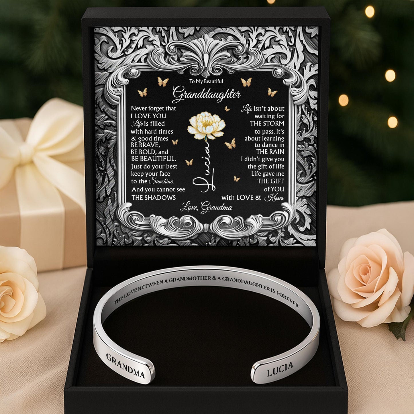 The Love Between A Grandmother & Granddaughter With Flower And Butterflies