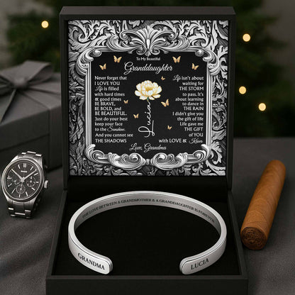 The Love Between A Grandmother & Granddaughter With Flower And Butterflies