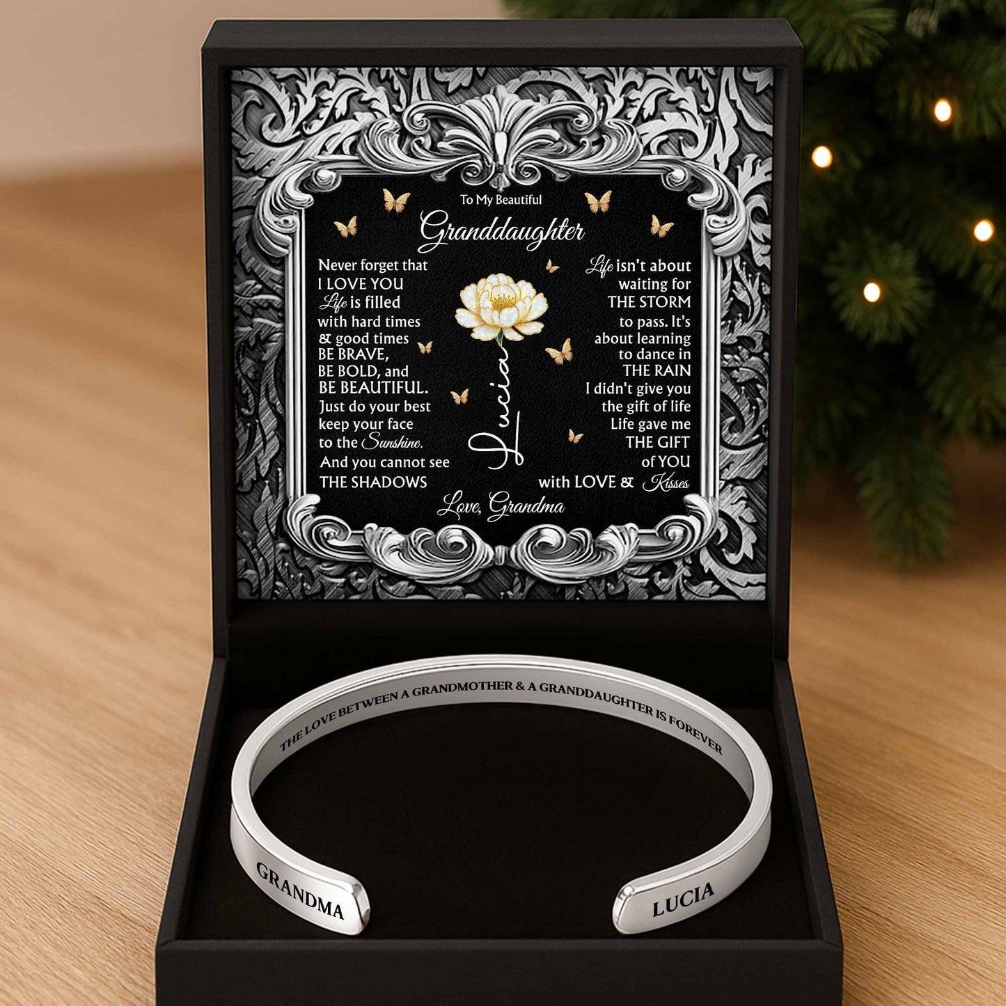 The Love Between A Grandmother & Granddaughter With Flower And Butterflies