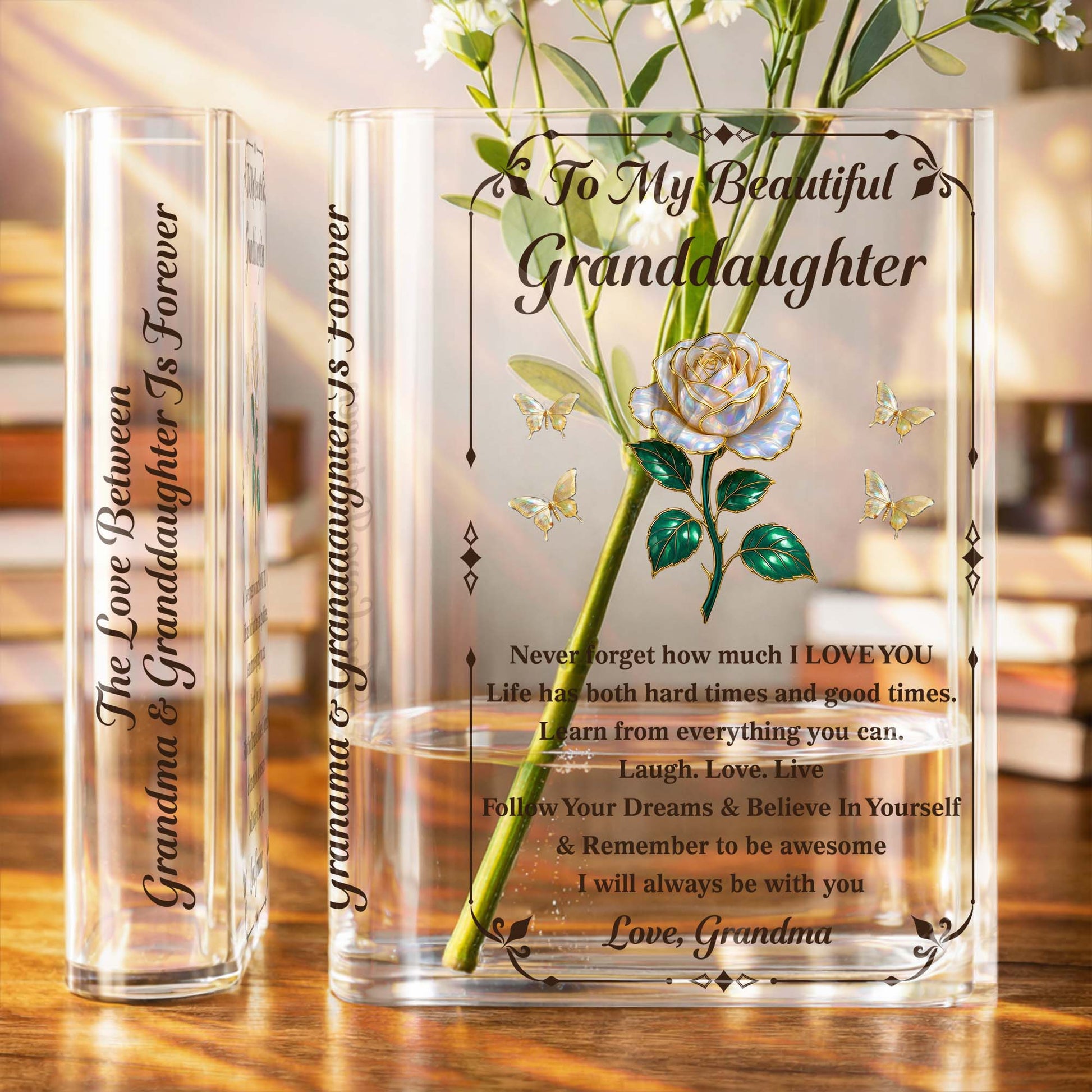 To My Beautiful Granddaughter, Rose And Butterflies Vase