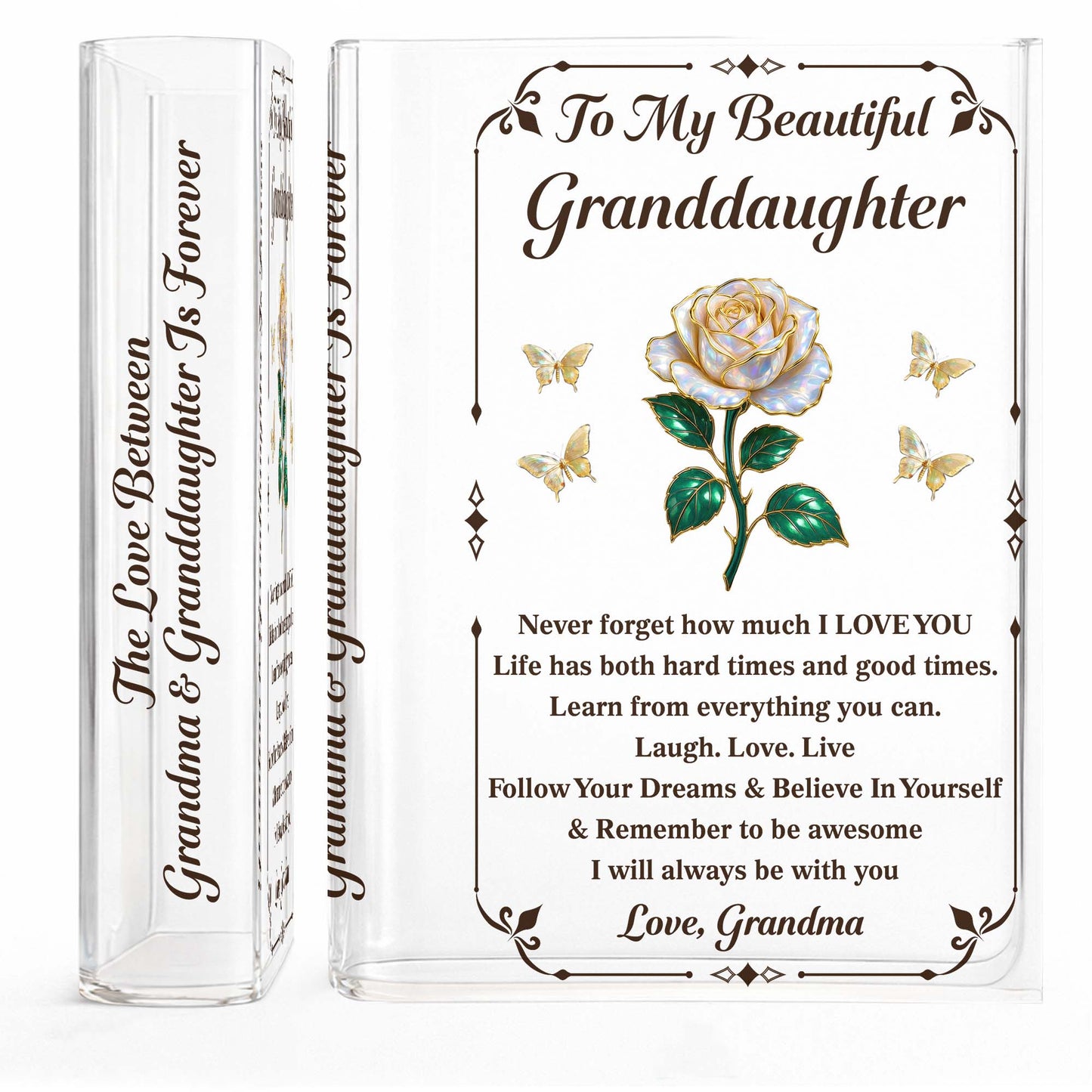 To My Beautiful Granddaughter, Rose And Butterflies Vase