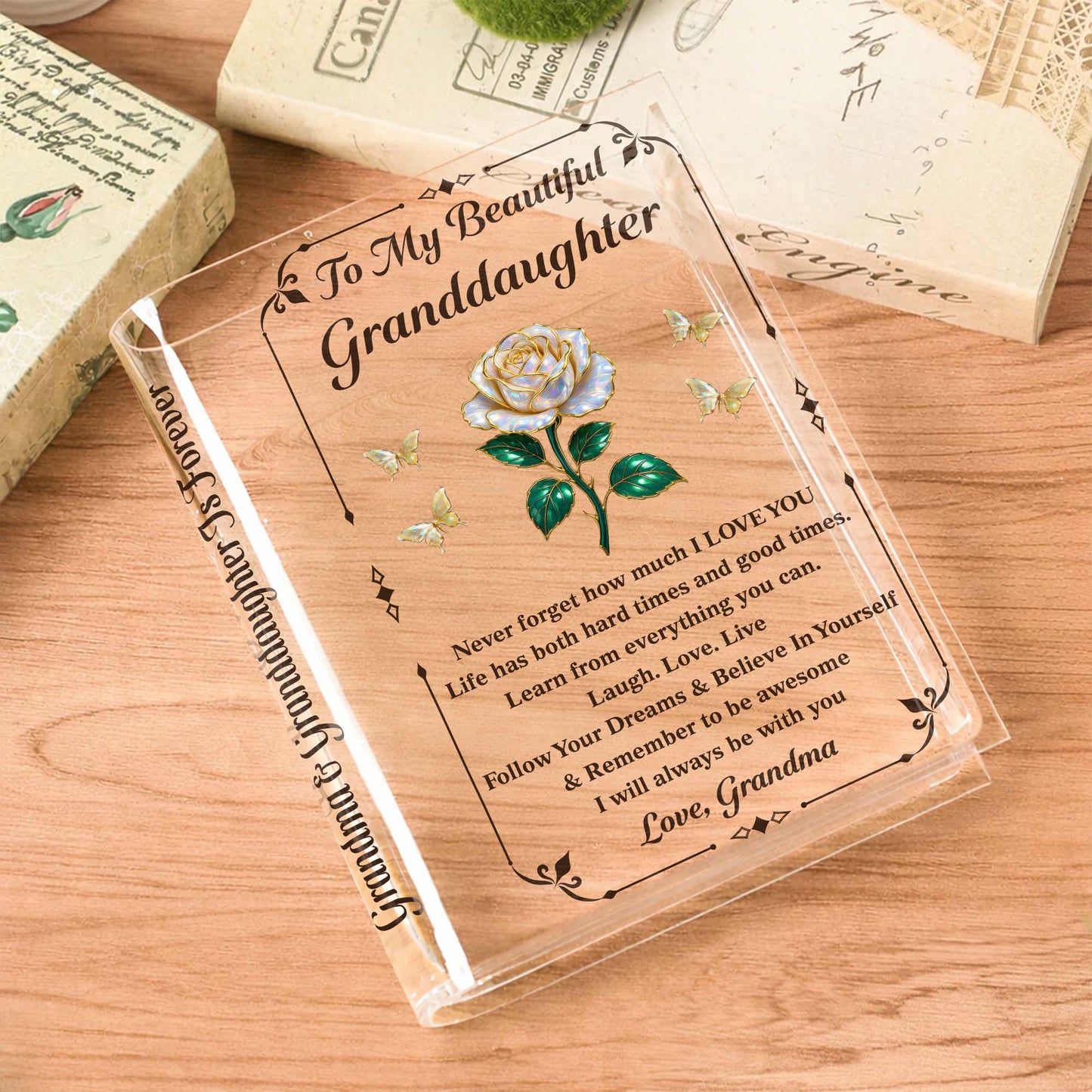 To My Beautiful Granddaughter, Rose And Butterflies Vase