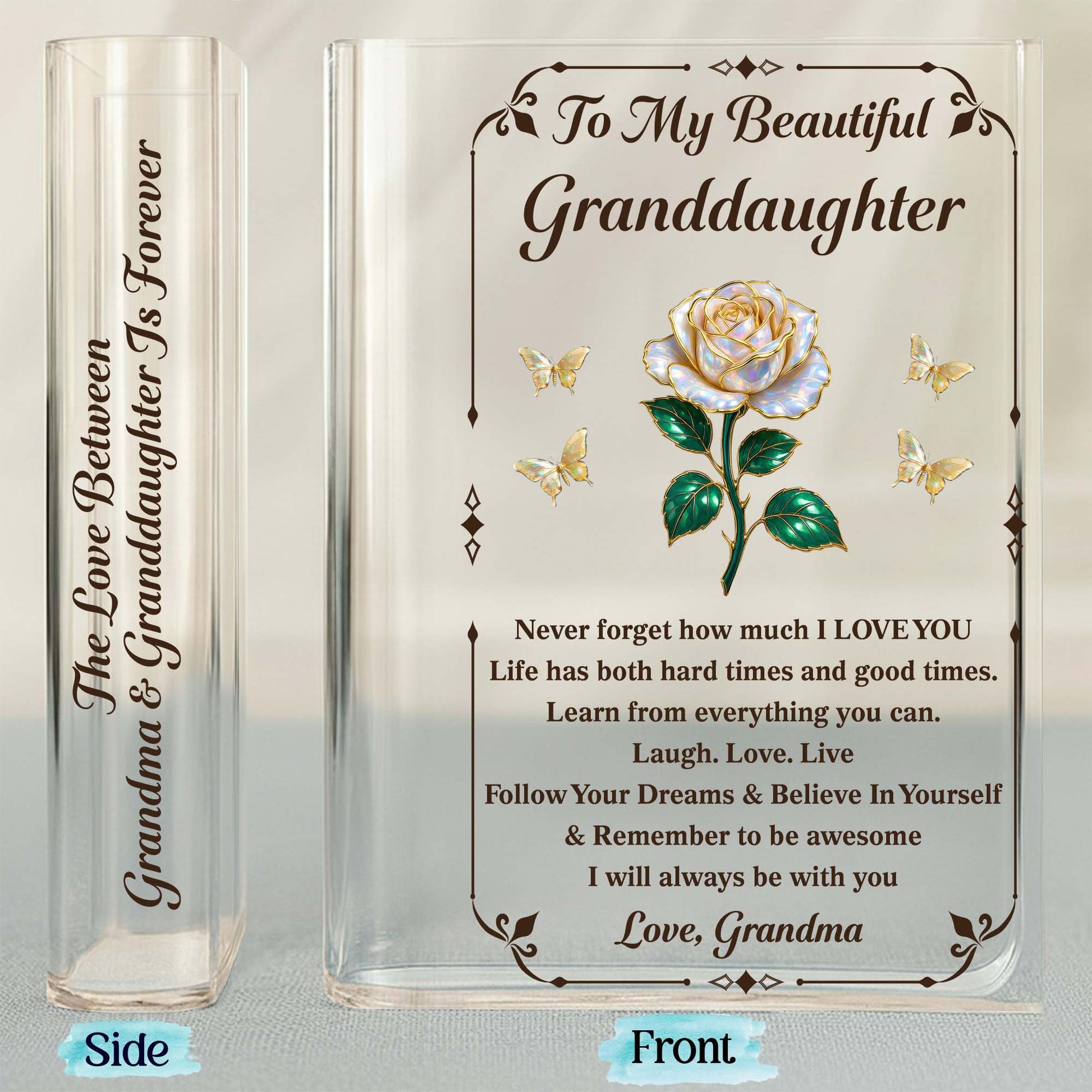 To My Beautiful Granddaughter, Rose And Butterflies Vase