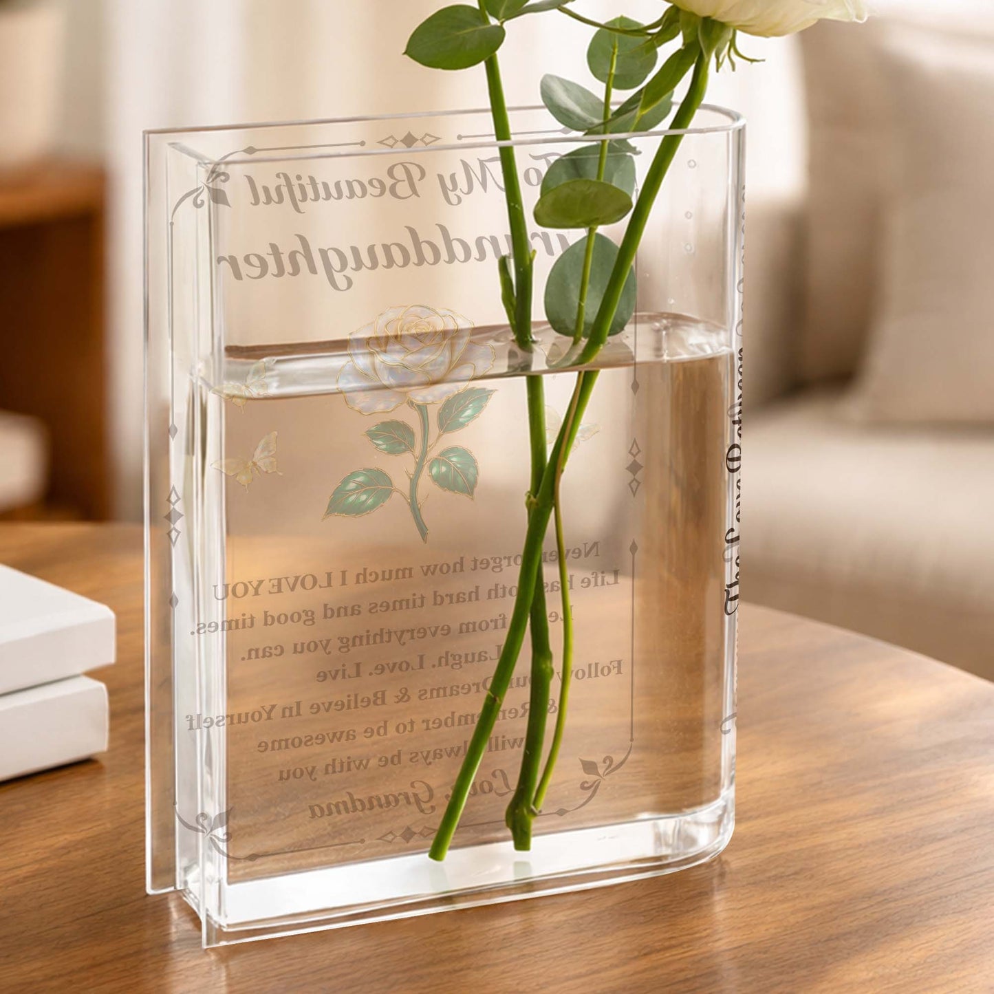 To My Beautiful Granddaughter, Rose And Butterflies Vase