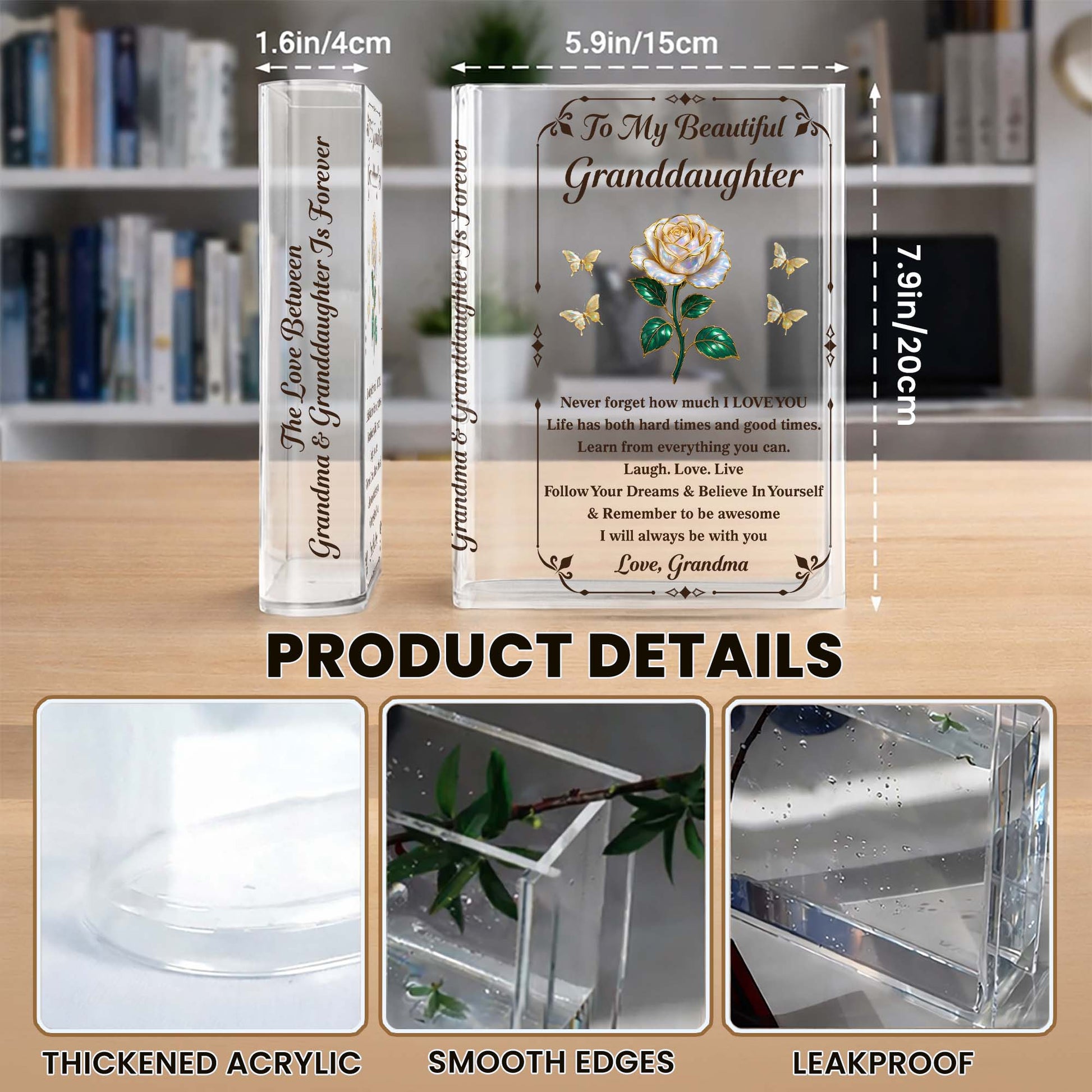 To My Beautiful Granddaughter, Rose And Butterflies Vase