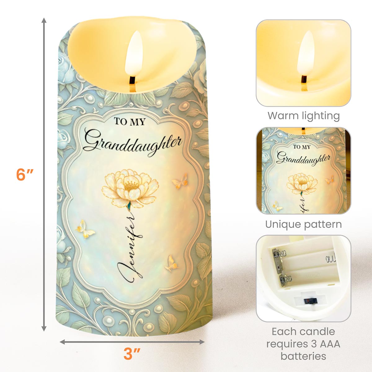 To My Daughter, Flowers and Butterflies - Personalized Custom LED Candle - GDT564_LECA