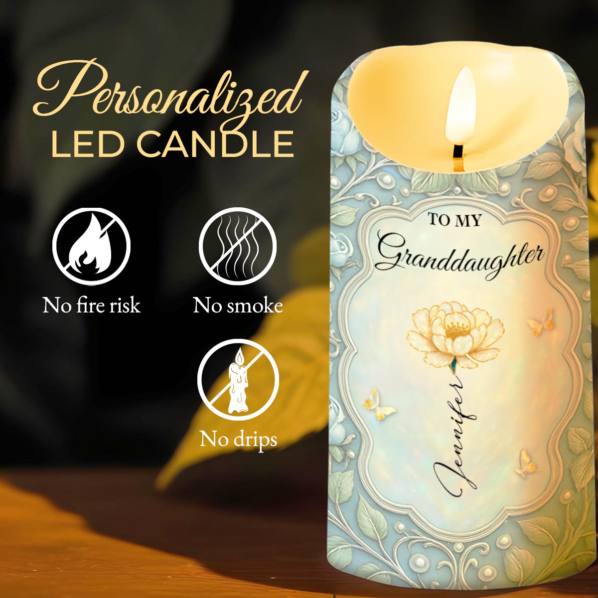 To My Daughter, Flowers and Butterflies - Personalized Custom LED Candle - GDT564_LECA