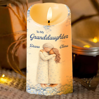 To My Granddaughter, Floral Grandmother And Granddaughter Embrace - Personalized Custom LED Candle - GDT571_LECA