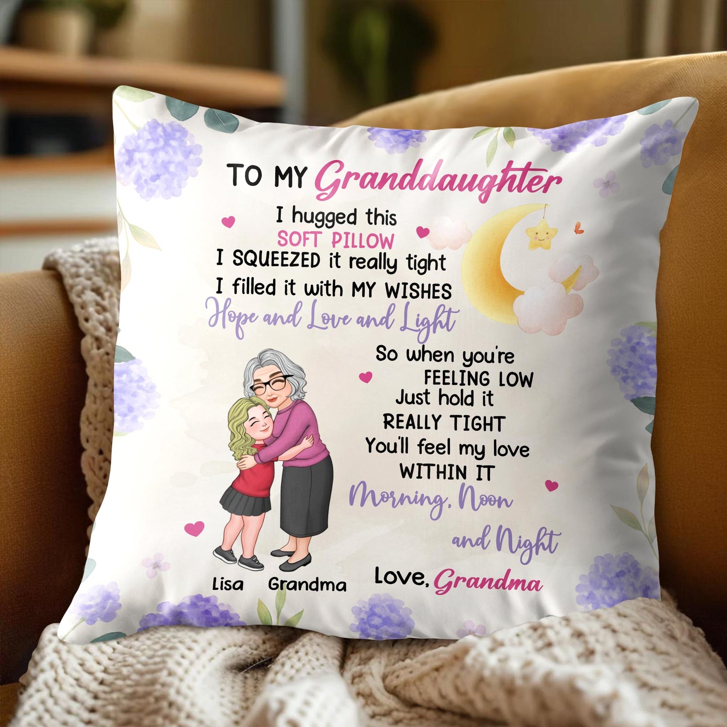 To My Granddaughter, Heartwarming Message With Flowers And Moon