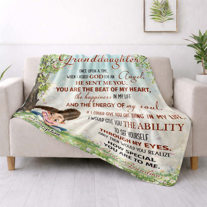 To My Granddaughter, Once Upon A Time, Glasses And Flowers - Personalized Custom Blanket - GDT577_BLK