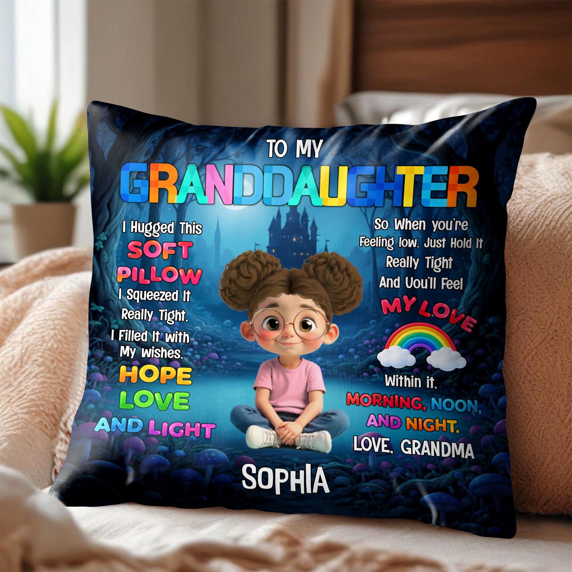 To My Grandson I Hugged This Soft Pillow With Boy And Castle