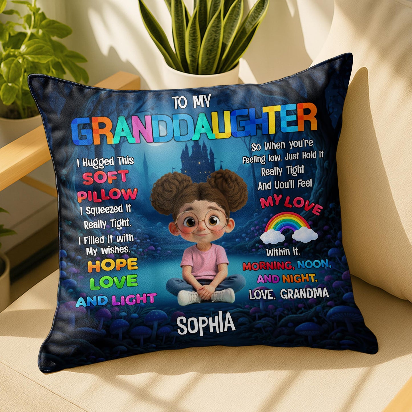 To My Grandson I Hugged This Soft Pillow With Boy And Castle