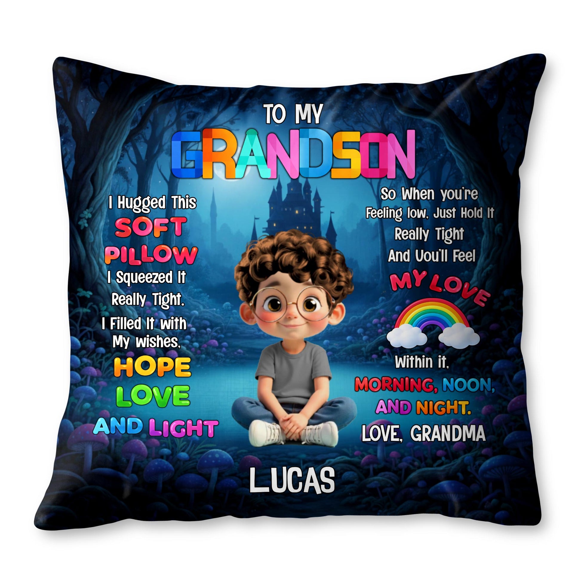 To My Grandson I Hugged This Soft Pillow With Boy And Castle