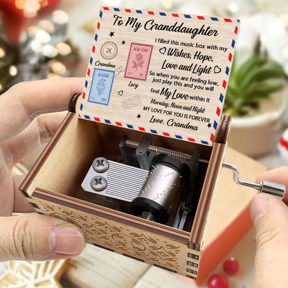 To My Granddaughter, Music Box With Postage Stamps Design