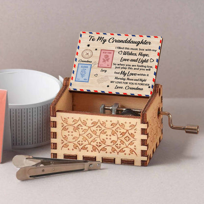To My Granddaughter, Music Box With Postage Stamps Design