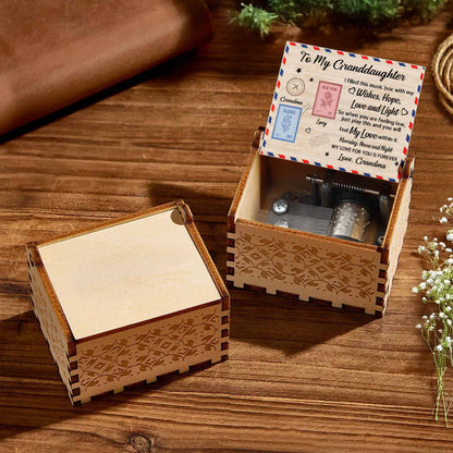 To My Granddaughter, Music Box With Postage Stamps Design