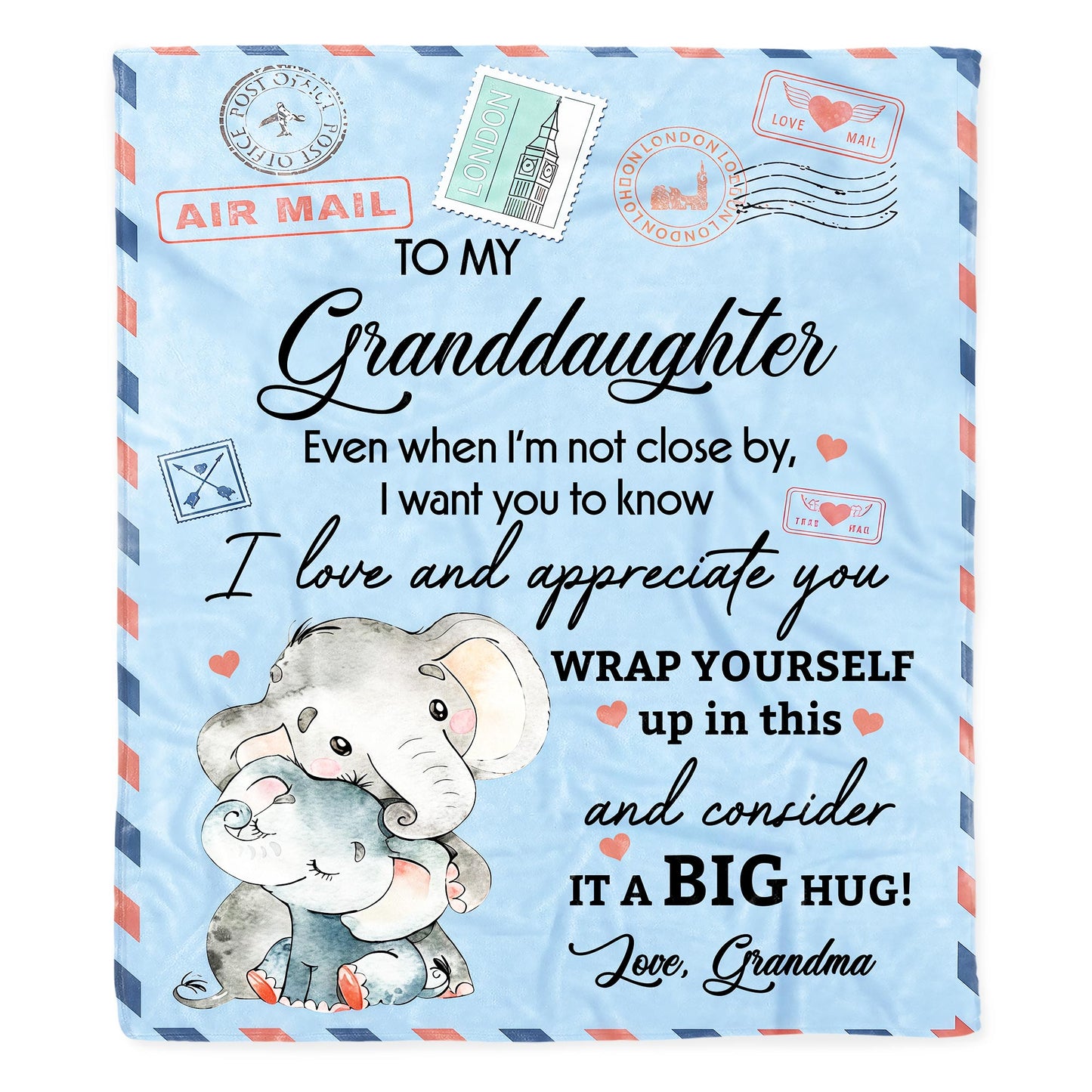 To My Granddaughter, Elephant and Hearts Design