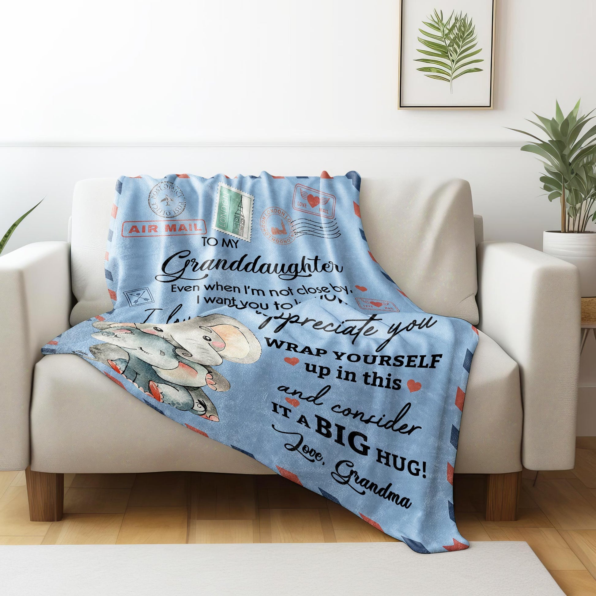 To My Granddaughter, Elephant and Hearts Design