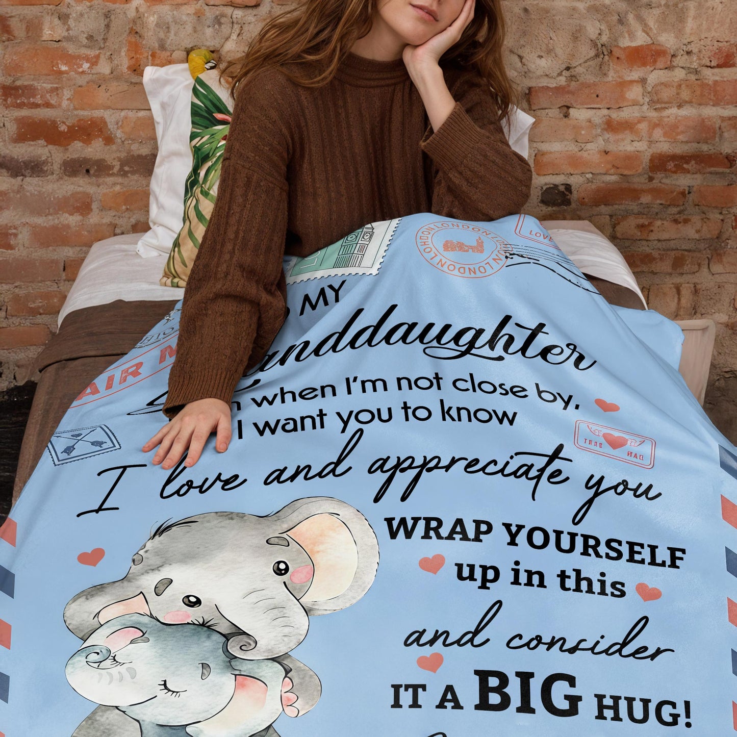 To My Granddaughter, Elephant and Hearts Design