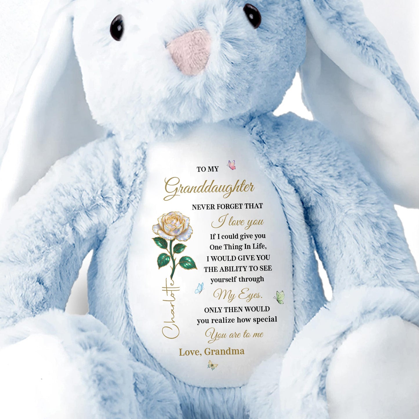 To My Granddaughter, Love Grandma, Flowers Bunny - Personalized Stuffed Bunny - GDT607_BUN