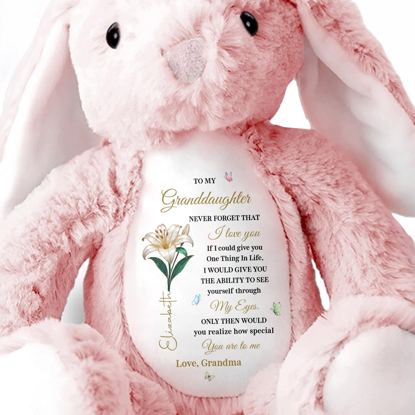 To My Granddaughter, Love Grandma, Flowers Bunny - Personalized Stuffed Bunny - GDT607_BUN
