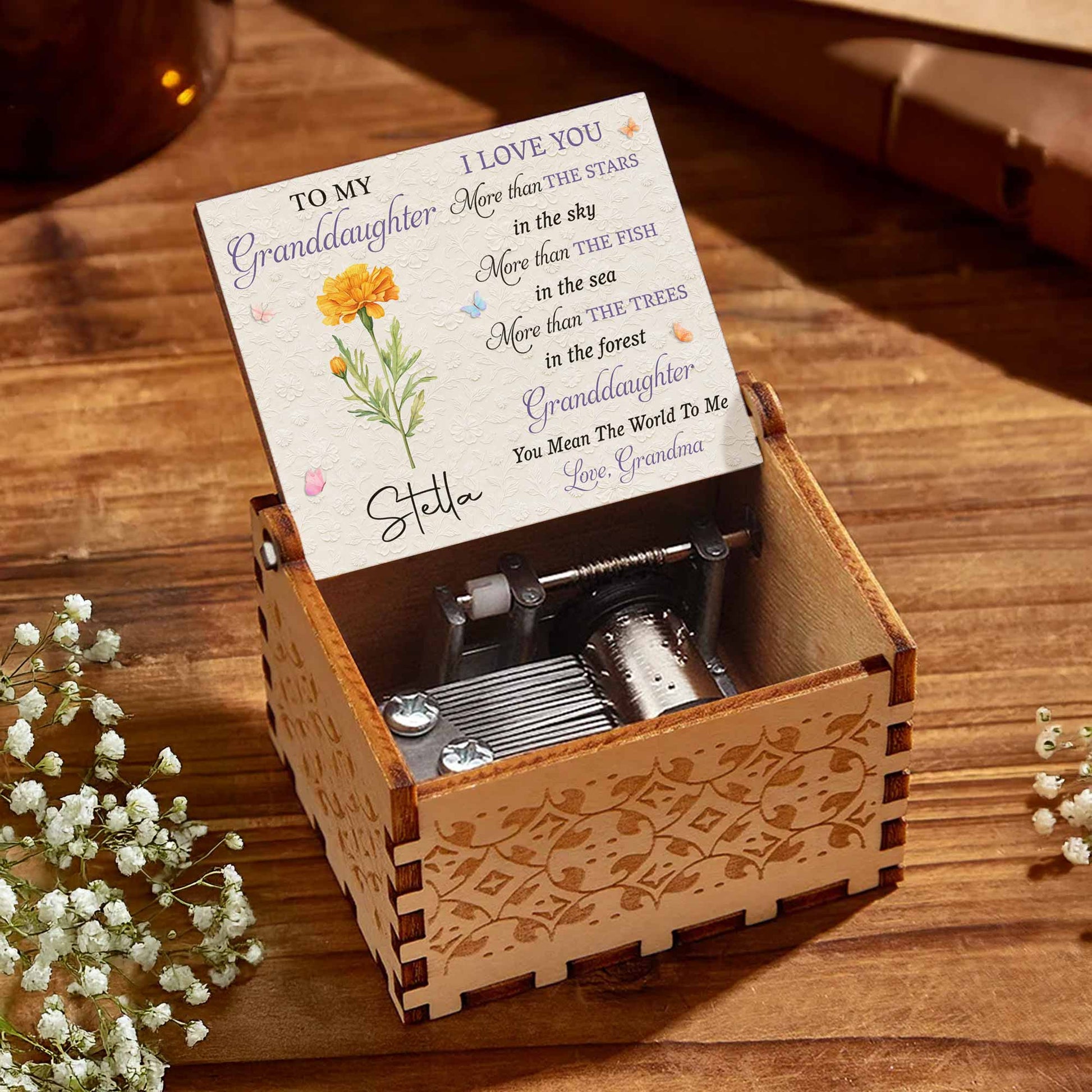 To My Granddaughter I Love You More Than The Stars Purple Flower