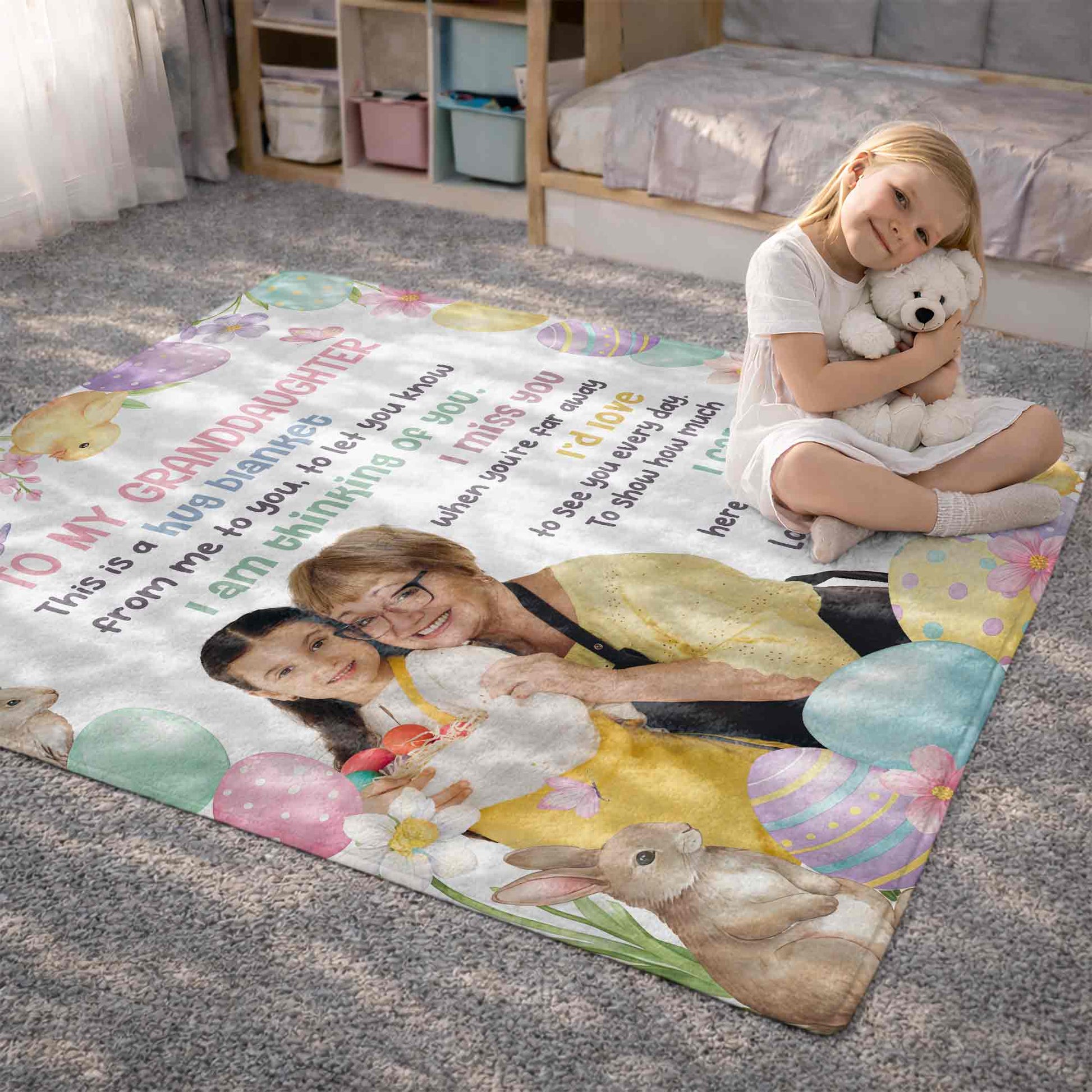 To My Granddaughter Hug Blanket With Easter Eggs And Bunnies