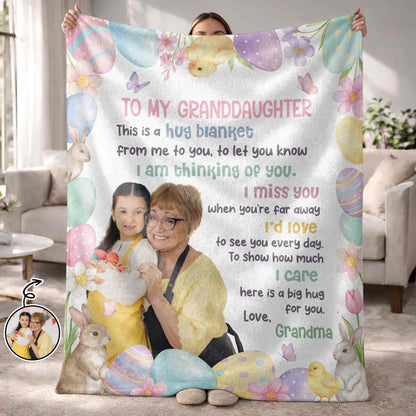 To My Granddaughter Hug Blanket With Easter Eggs And Bunnies
