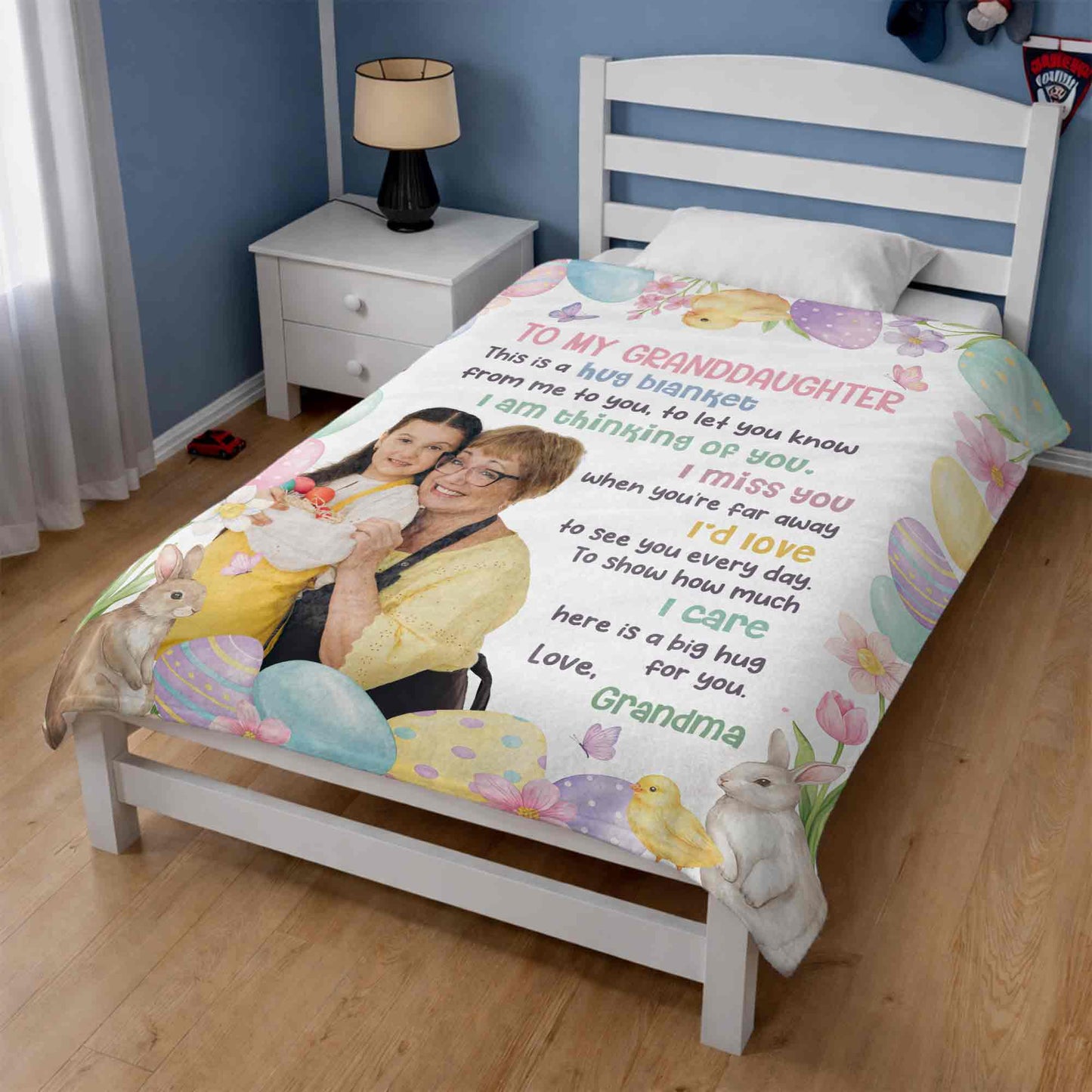 To My Granddaughter Hug Blanket With Easter Eggs And Bunnies