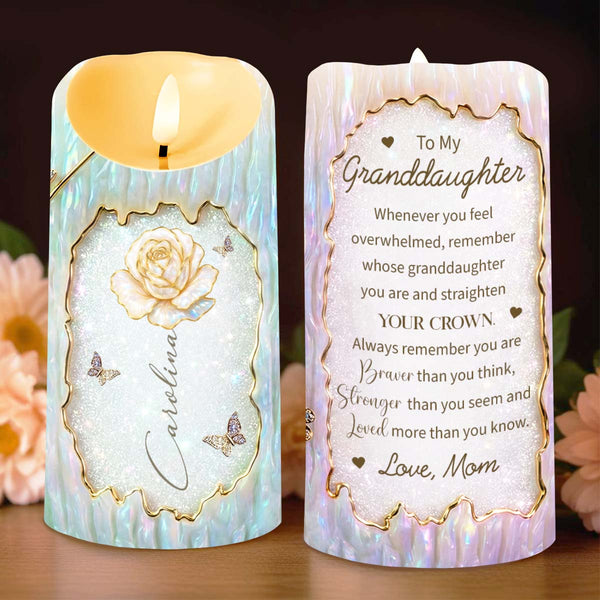 To My Granddaughter Straighten Your Crown White Rose And Butterflies