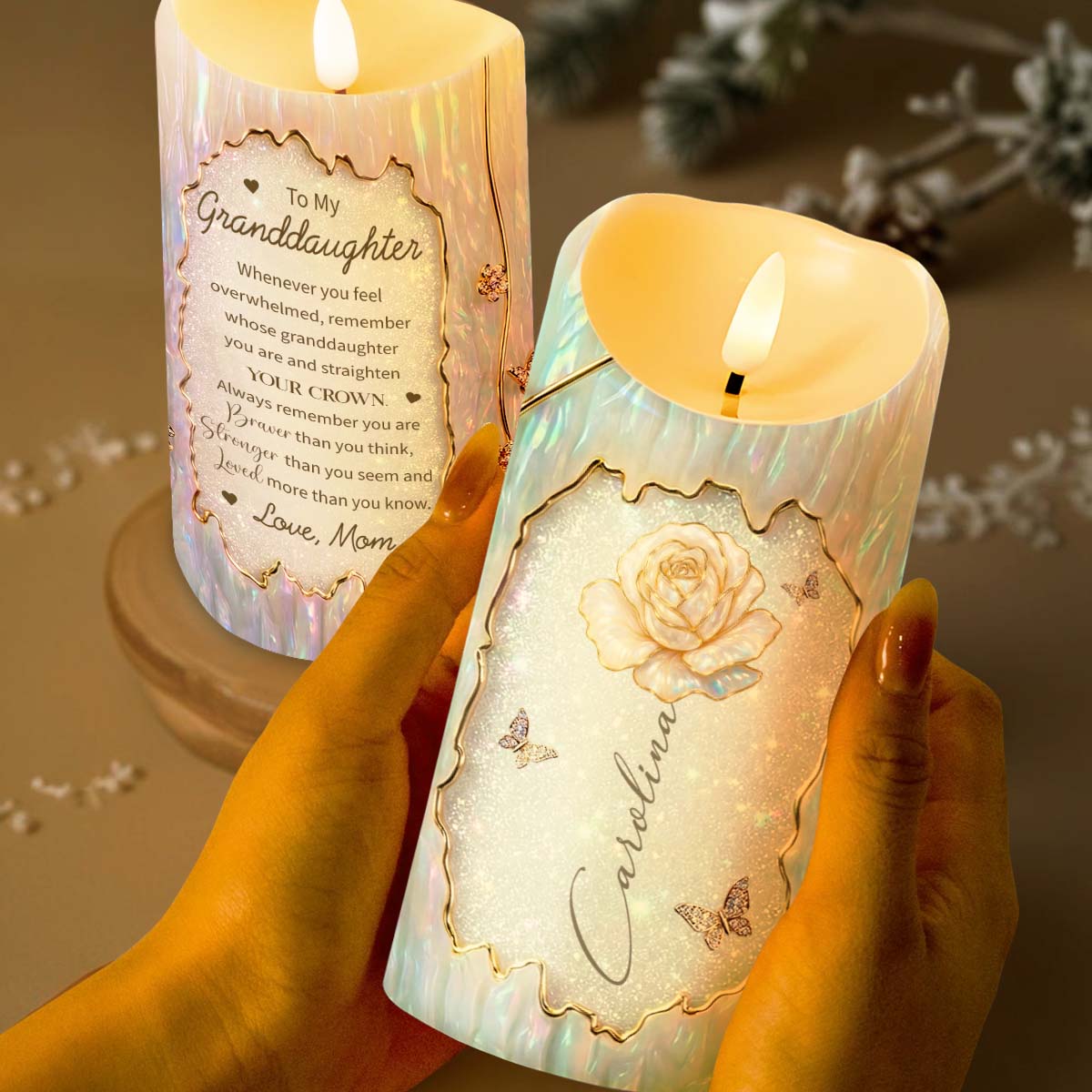 To My Granddaughter Straighten Your Crown White Rose And Butterflies