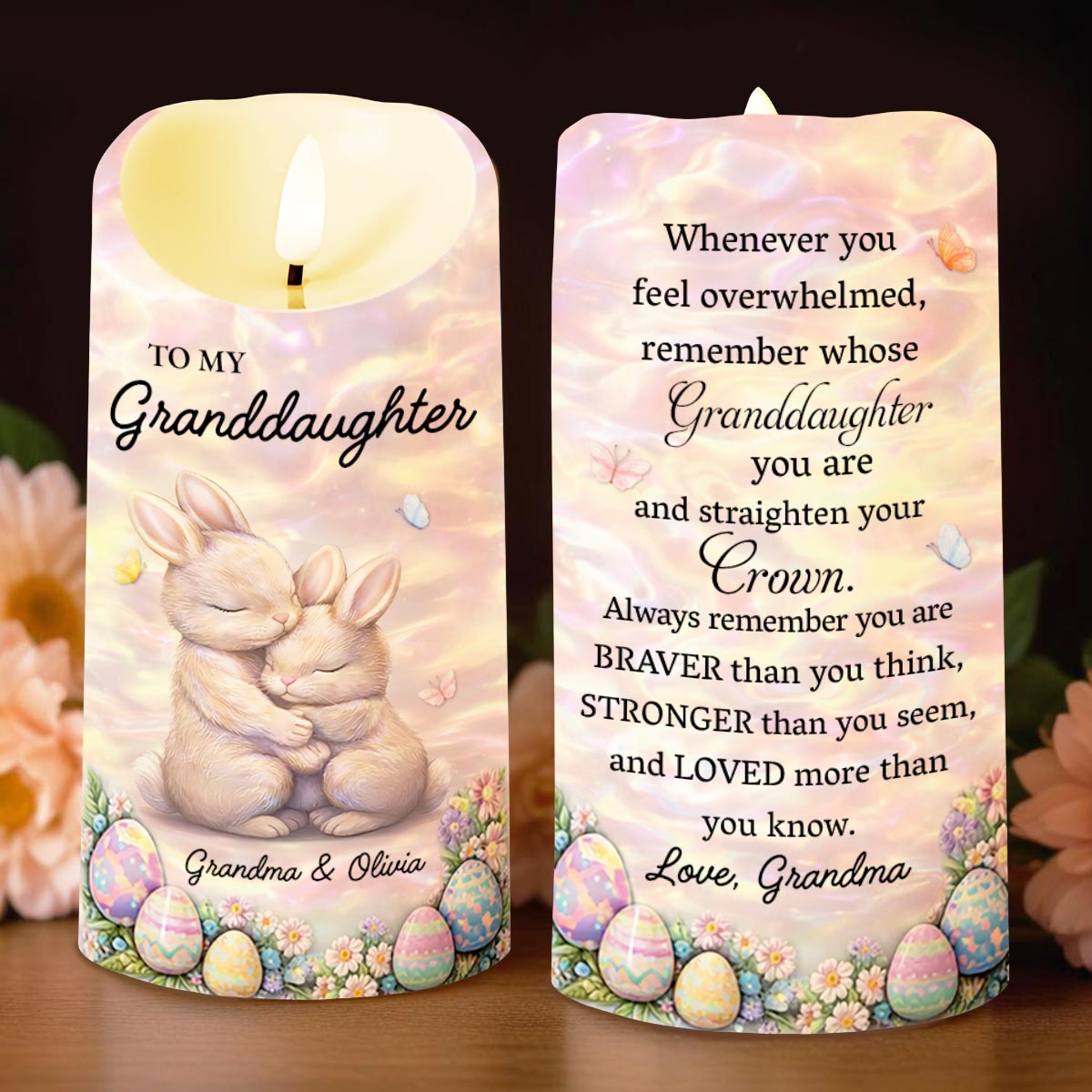 To My Granddaughter Bunnies and Easter Eggs - Personalized Custom LED Candle - GDT621_LECA