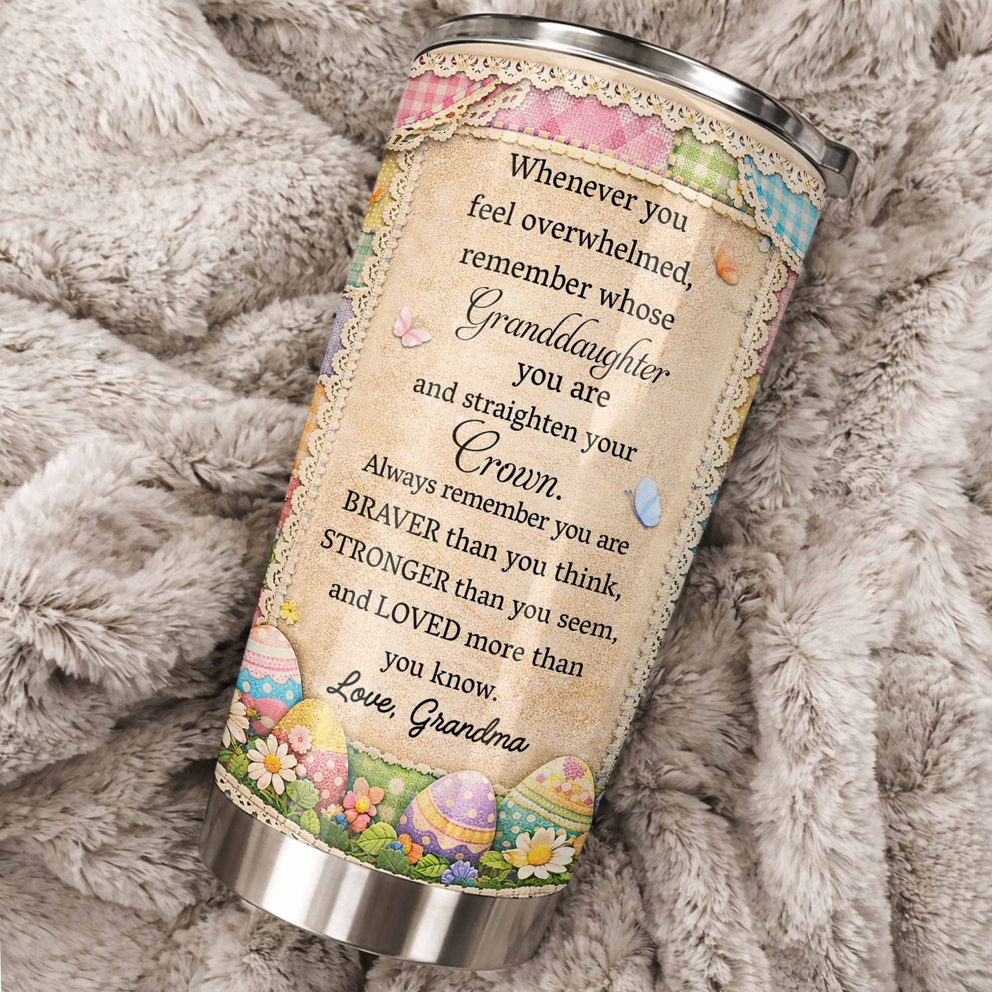 To My Granddaughter Straighten Your Crown Patchwork Bunnies and Flowers