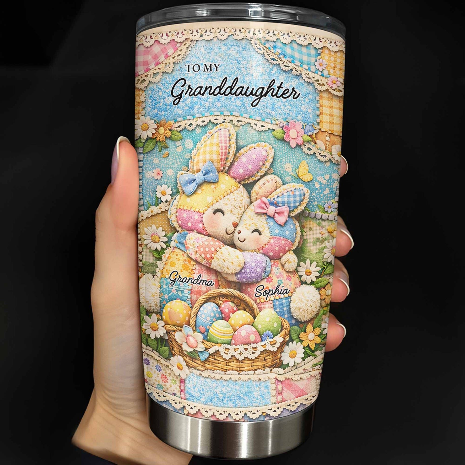 To My Granddaughter Straighten Your Crown Patchwork Bunnies and Flowers