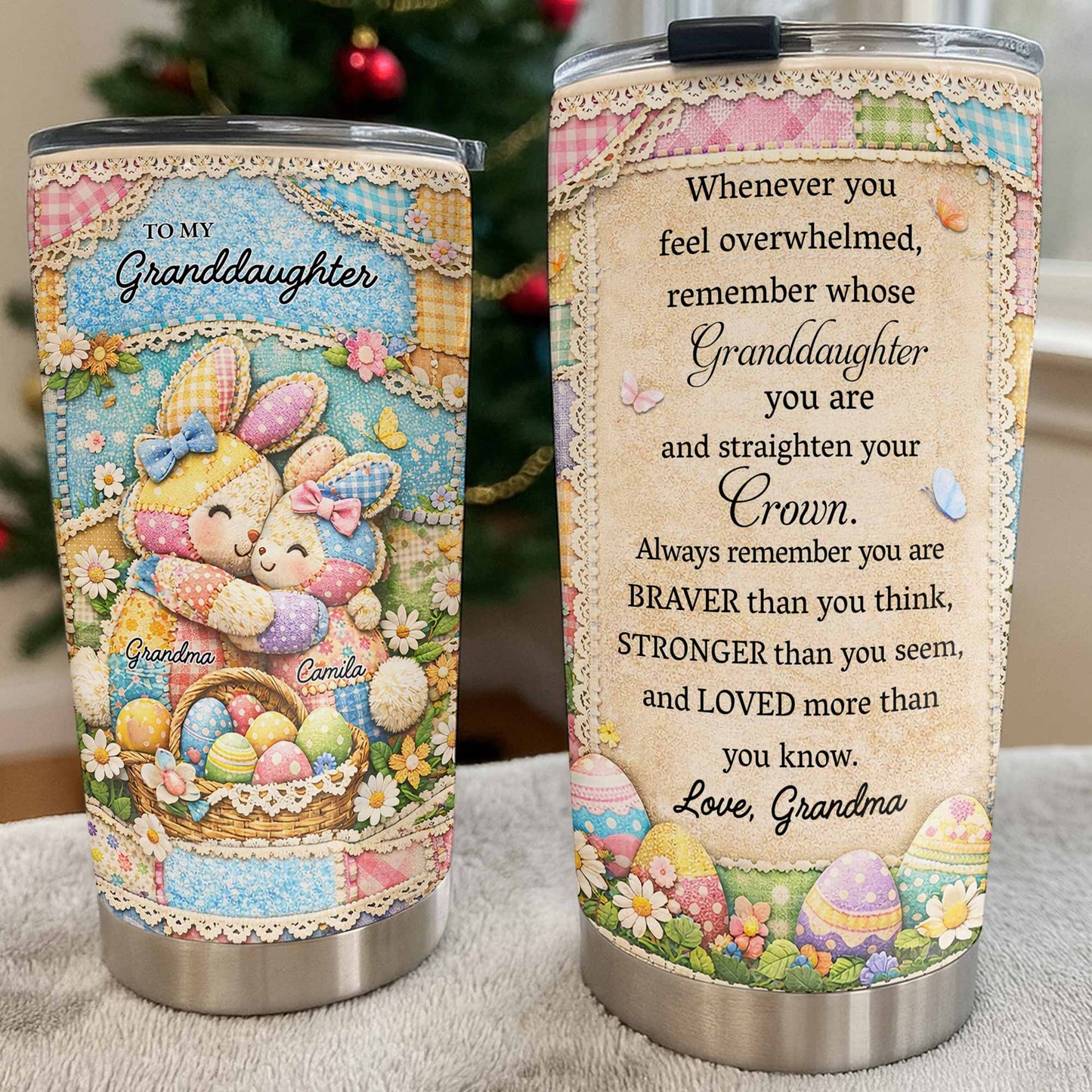 To My Granddaughter Straighten Your Crown Patchwork Bunnies and Flowers