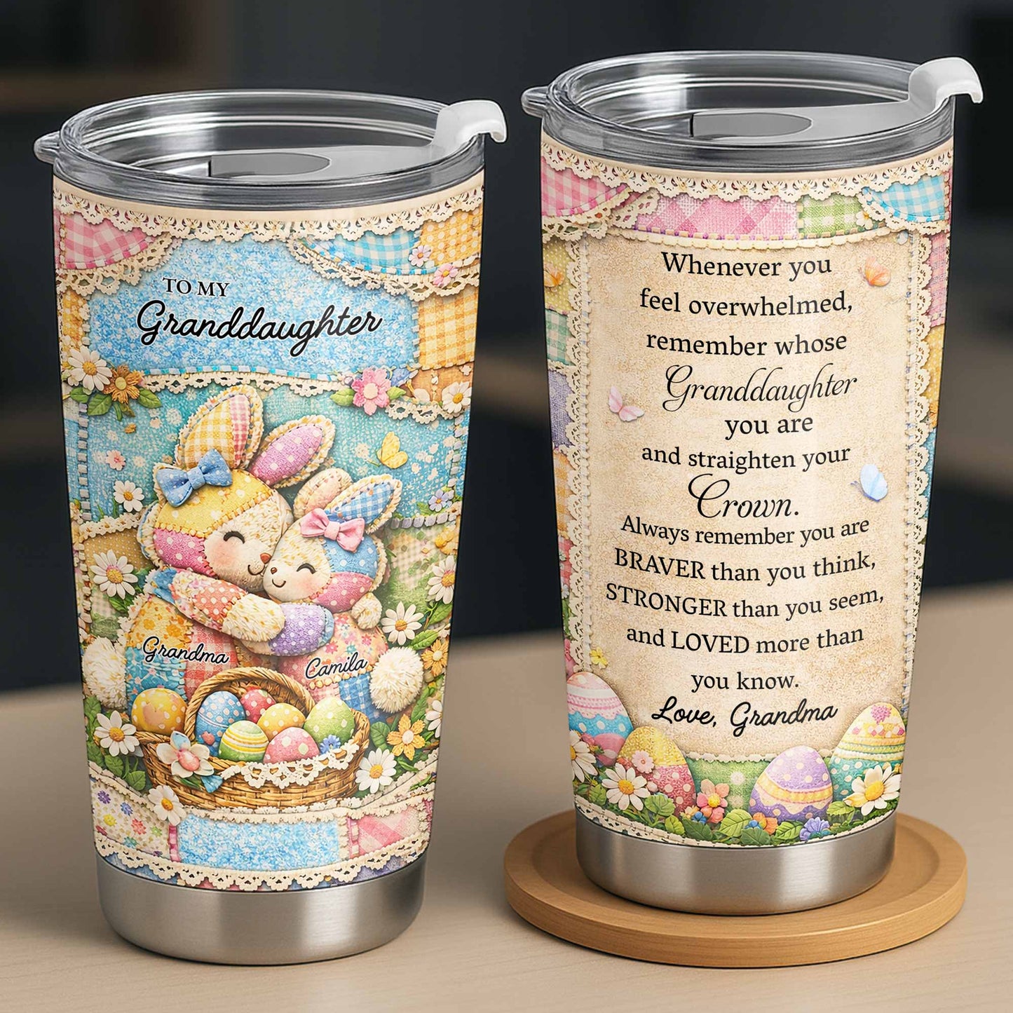 To My Granddaughter Straighten Your Crown Patchwork Bunnies and Flowers