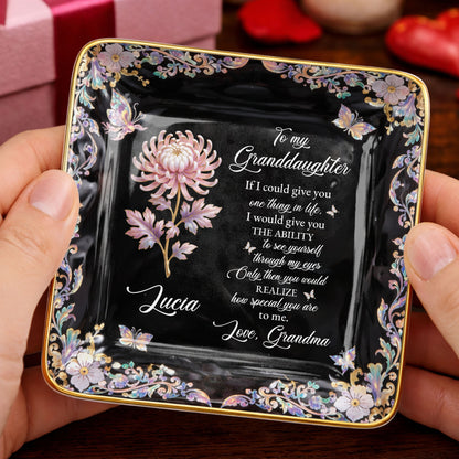 To My Granddaughter If I Could Give You Flower And Butterfly Jewelry Dish - Personalized Custom Jewelry Dish, Ceramic Dish, Square Shape - GDT660_SCRF