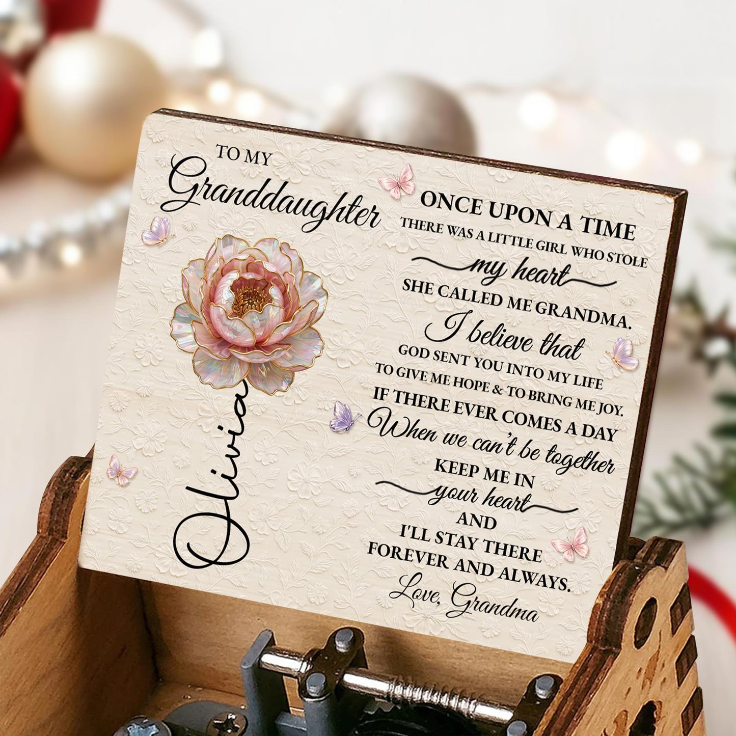 To My Granddaughter Once Upon A Time Birth Month Flower Butterflies - Custom Music Box With "You Are My Sunshine" Tune - GDT704_MZB