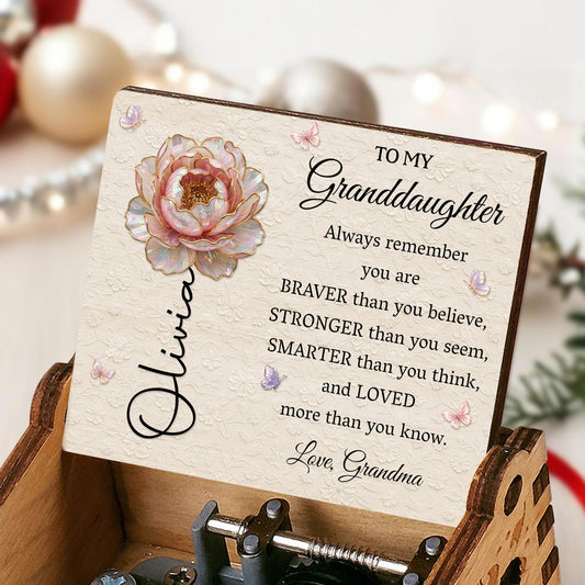 To My Granddaughter Always Remember You Are Braver Flowers Butterflies - Custom Music Box With "You Are My Sunshine" Tune - GDT705_MZB