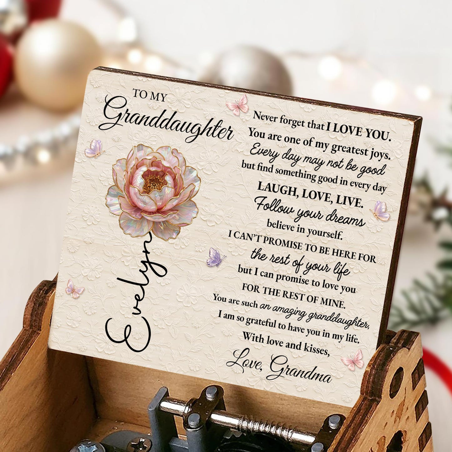 To My Granddaughter Never Forget I Love You Birth Month Flower - Custom Music Box With "You Are My Sunshine" Tune - GDT706_MZB